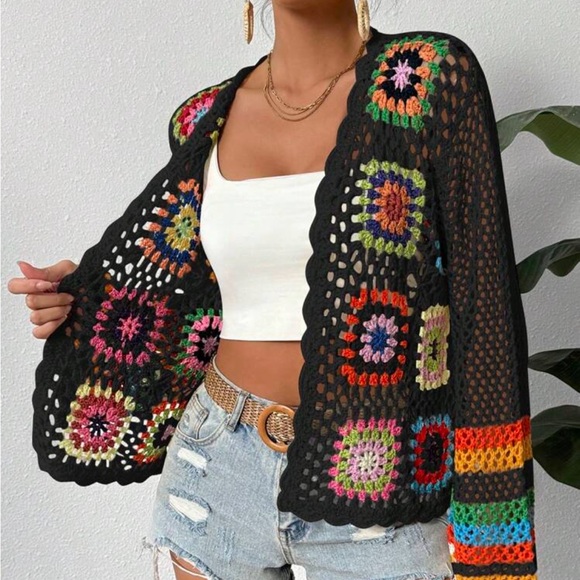 Colorful Crochet Open-Front Cardigan - Picture 3 of 6